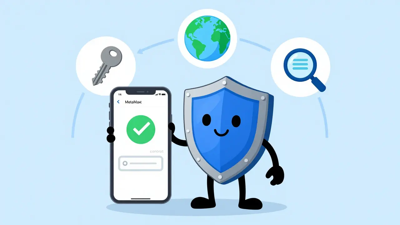 Illustration of securing a crypto wallet with shield and security checklist icons.
