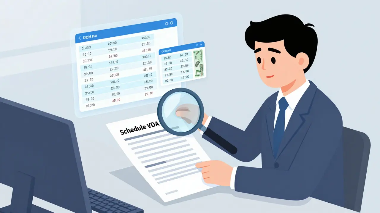 Person filing tax forms with holographic data