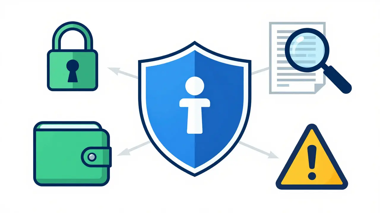 Technical drawing of security shields protecting against crypto scams
