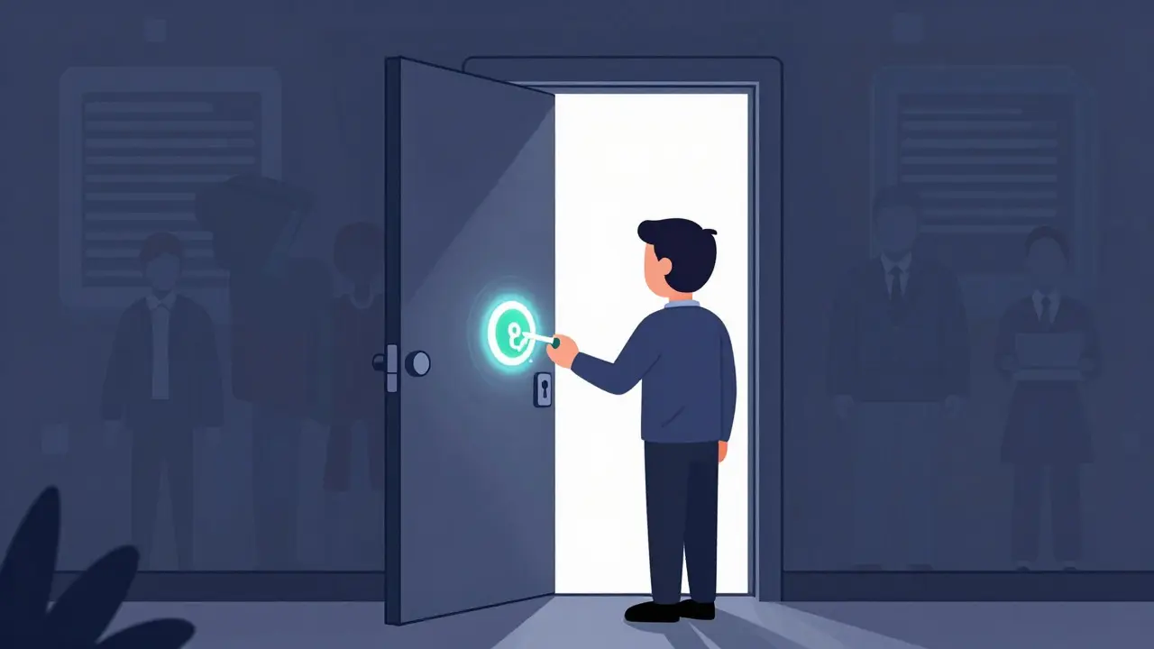 User unlocking a digital door with a token key in a DeFi setting