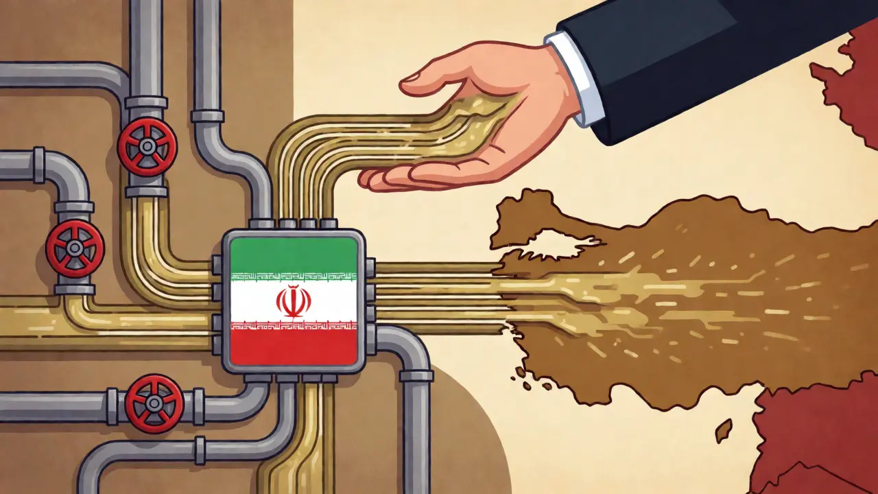 Abstract network of pipes showing crypto flow diverted to Turkey and taxed by a giant hand.