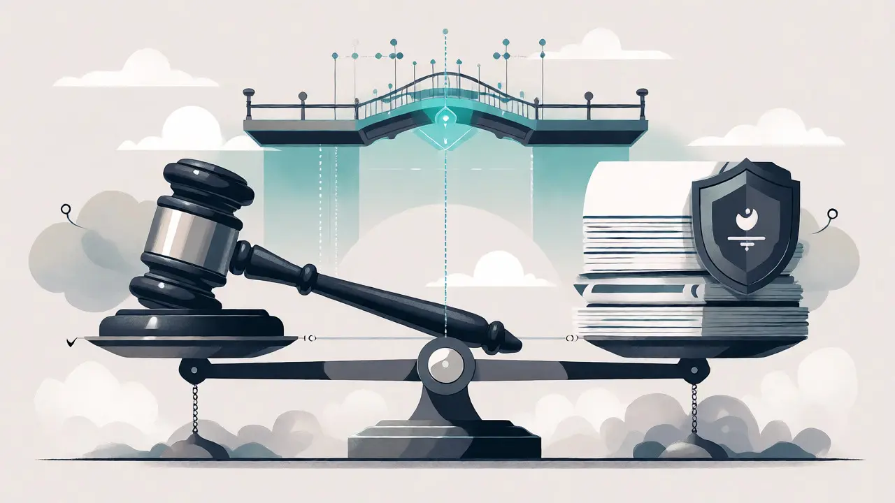 Balance scale weighing criminal penalties against regulation