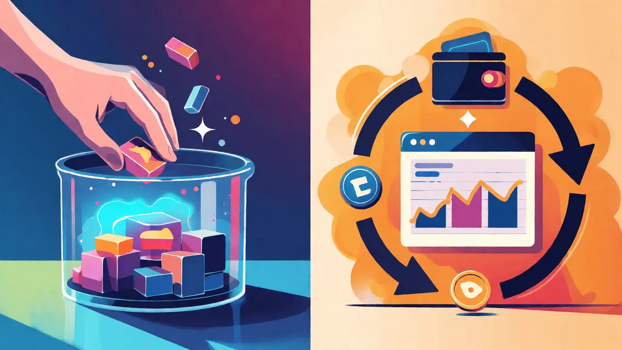 Illustration of adding assets to a liquidity pool and earning yield rewards