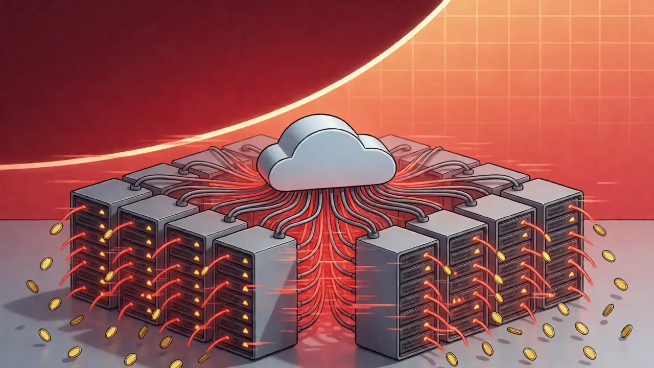 Illustration of correlated validator failures causing exponential penalty spikes across a cloud network.