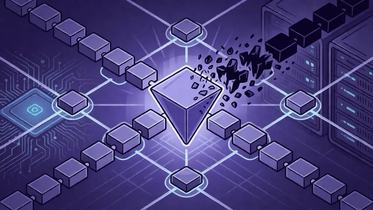 Network nodes connected to an immutable central Genesis Block core