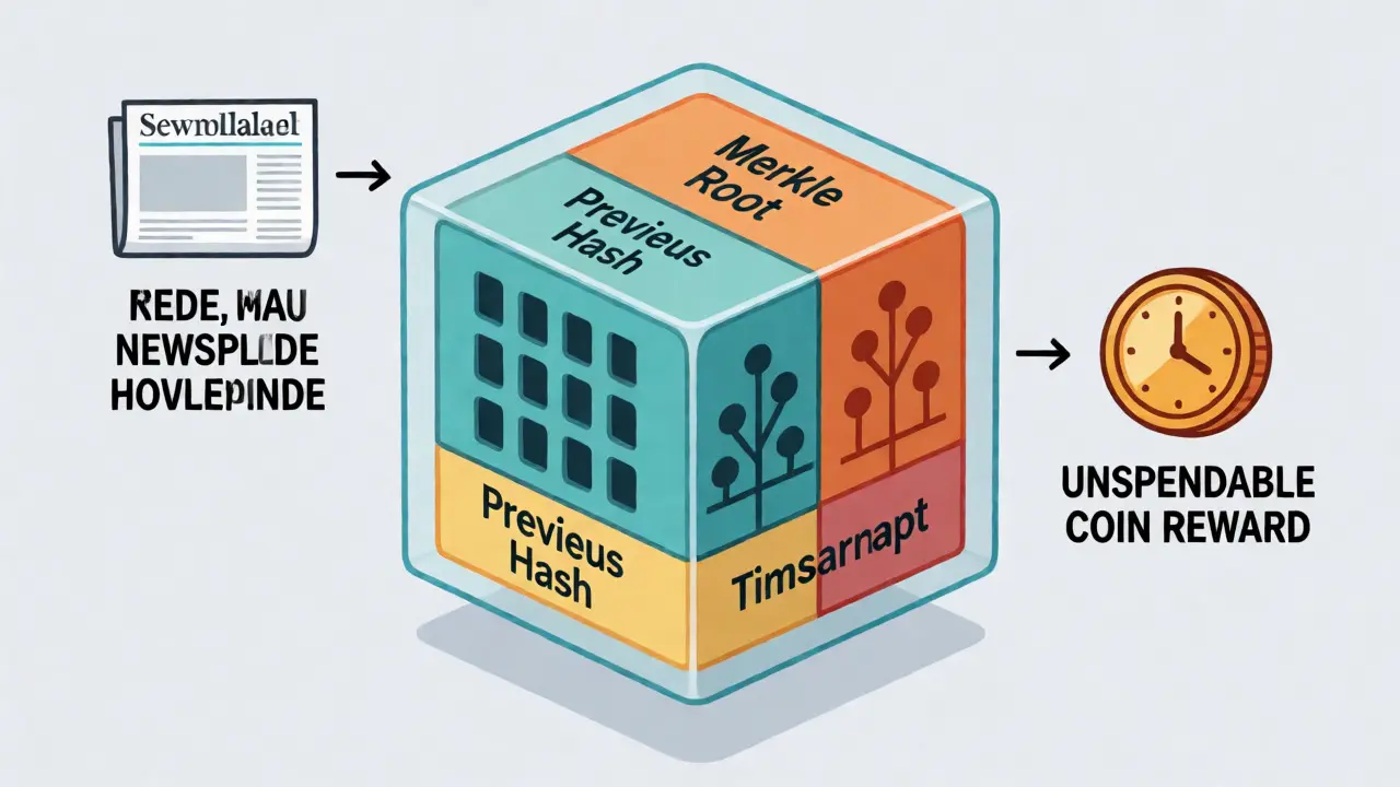 Technical diagram showing the internal data structure of the Genesis Block
